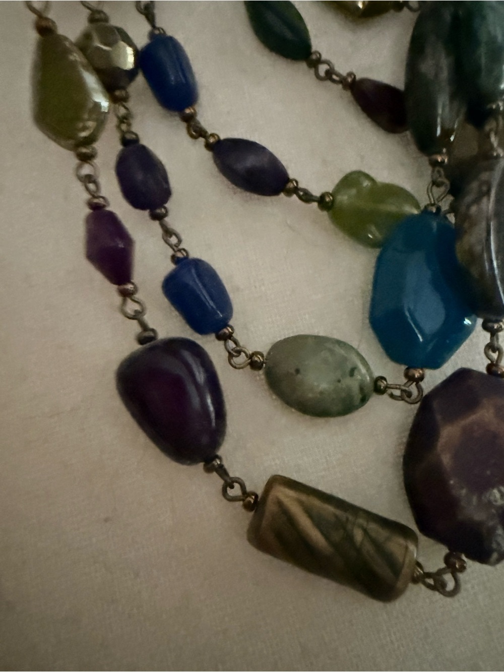 Vintage Multicolor Gemstone Drop Statement Necklace - Gold Tone - Picture 4 of 5